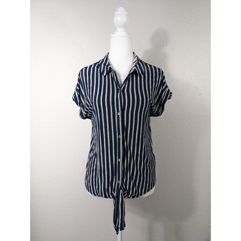 Dolan Left Coast Anthropologie Women Shirt S‎ Top Blue Striped Tie Stretch N13